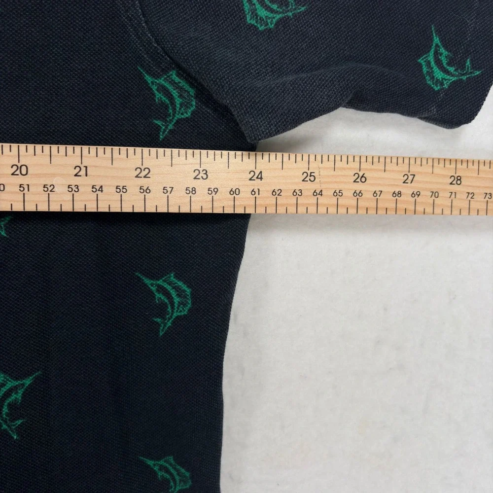 Vintage Polo Ralph Lauren Marlin Fish Print Polo Shirt XL Black Green Cotton